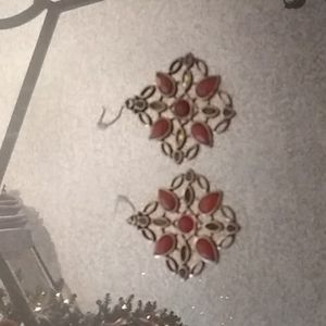 Red and gold dangle earrings